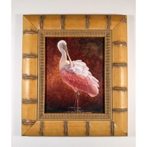 Roseate spoonbill Giclee Canvas Print On Faux Bamboo Frame. Coastal Decor  15"